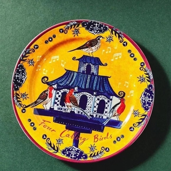 NWT Anthropologie Emily Maude 12 Days Christmas  Calling Birds  Dessert Plate - Picture 1 of 2